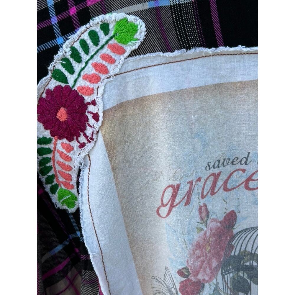 Reworked Boho Jane Saved by Grace Bleached Plaid Flannel Shirt Medium - Picture 6 of 6